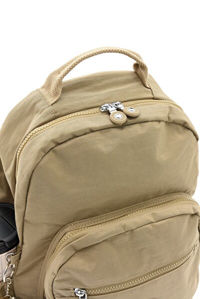 Çanta Trend Unisex Waterproof Crinkle Fabric Multi-Compartment Large Size Beige Color Laptop School and Backpack