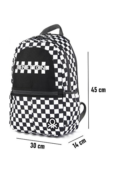 United Colors of Benetton 03780 Çanta Siyah-Beyaz Unisex Okul Çantası
