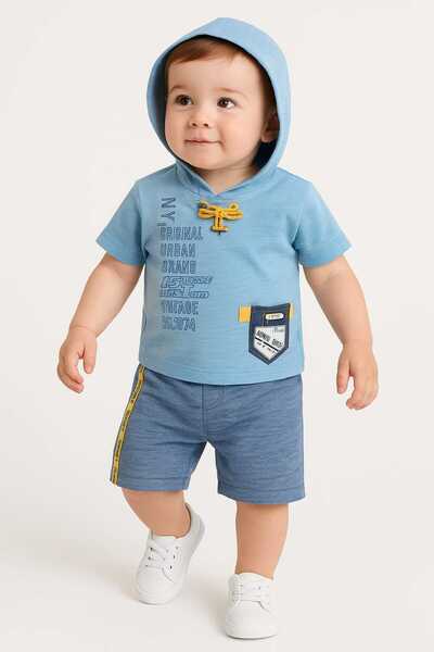 bebekpare Baby Boy Set Hooded Shorts Double Set Blue