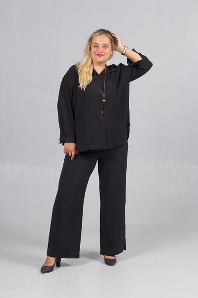 Truva XXL Women's Clothing Crepe Fabric Black Shirt Pants Set