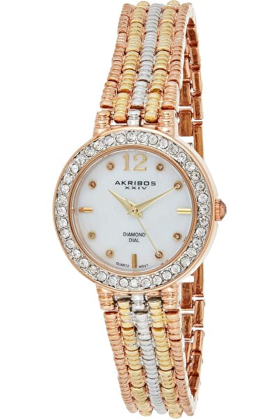 Akribos ساعة XXIV بسوار من الفولاذ المقاوم للصدأ ومينا من عرق اللؤلؤ للنساء -...