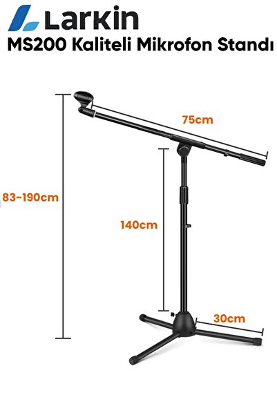 Larkin MS200 ÜST SEGMENT Profesyonel Mikrofon Standı Sehpası Ayaklığı (Taşıma Çantası ve Tutacaklı)