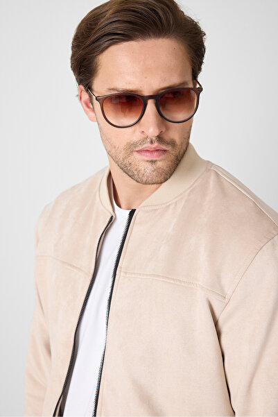 GEIO Men's Regular Fit Zippered Lined Nubuck College Jacket/Moon