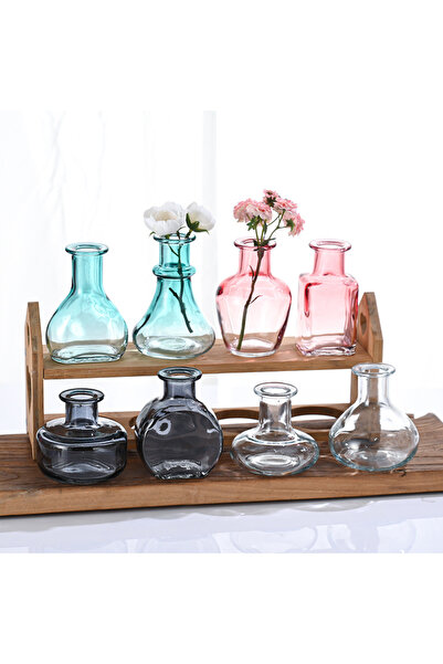 Home Zone Set of 8 Glass Bud Vases Small Vases for Centrepieces Cute Vase for Flowers (Grey)