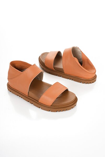 elvinshoes صندل زورا من الجلد الطبيعي بلون أسمر بحزام واحد