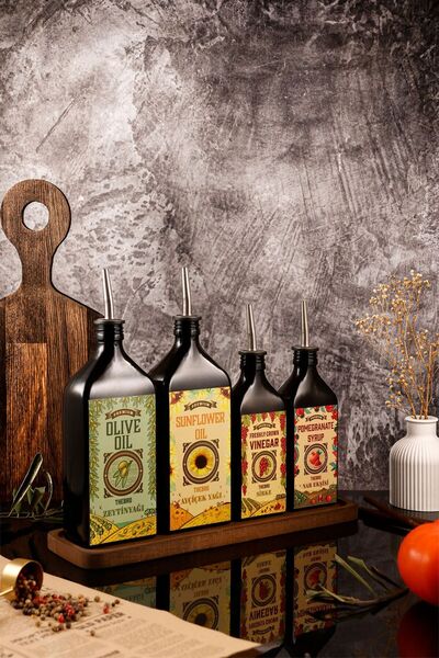 TheBRo Carmen Series Wooden Stand Olive Oil, Sunflower Oil, Vinegar, Pomegranate Syrup Bottle Oil Pot