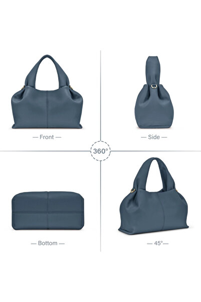 OEM Geantă elegantă din piele PU albastră, cu fermoar metalic rezistent și cataramă robustă de aur