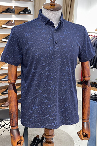 NAZEF Slim Fit Patterned Italian Collar Short Sleeve T-Shirt