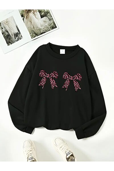 FUFLUNS Ribbon Printed Oversize Unisex Women/Men's Crew Neck Sweatshirt