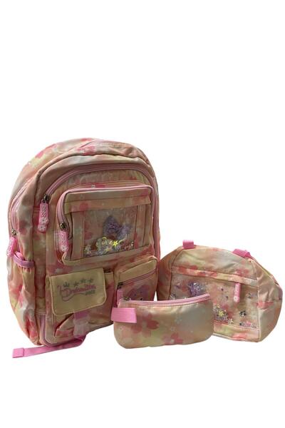 tüftürük Kids Pink 3-Piece Zippered Pocket School Bag + Lunch Bag + Pencil Case