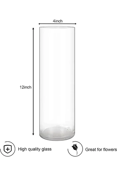 Home Zone 3 Pack Clear Glass Cylinder Vases, Table Flowers Vase, for Wedding Decorations (10x30cm)