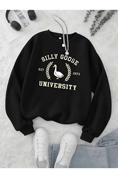 FUFLUNS سويت شيرت SILLY GOOSE كبير الحجم للجنسين للنساء/الرجال برقبة دائرية