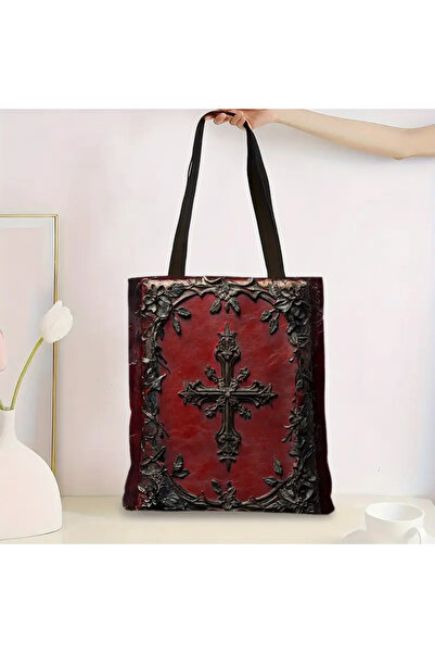 MİLALAZO Gotik Haç Çiçek Baskılı Polyester Tote Çantası