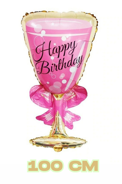 Baloncu Nene Happy Birthday Written Pink Goblet Foil Balloon 1 Meter Birthday Celebration Special Day Ornament Material