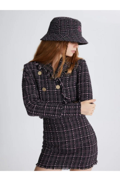 Ersa Tweed Fabric Mini Tweed Skirt Black