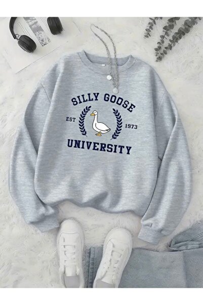 FUFLUNS سويت شيرت SILLY GOOSE كبير الحجم للجنسين للنساء/الرجال برقبة دائرية