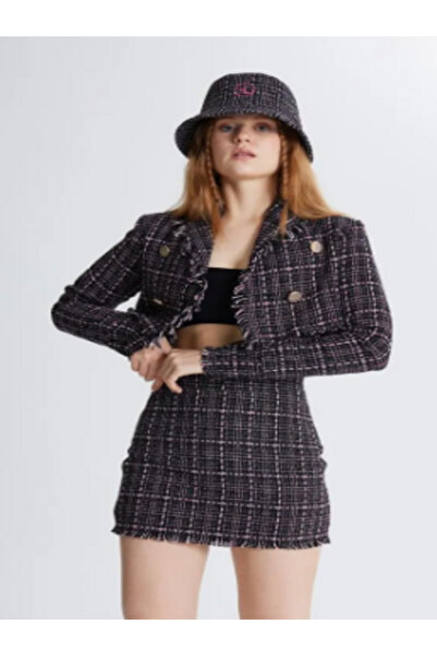 Ersa Tweed Fabric Mini Tweed Skirt Black