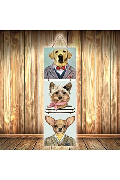 hazalshop Poster din lemn retro triplu cu design de câini manechin U481