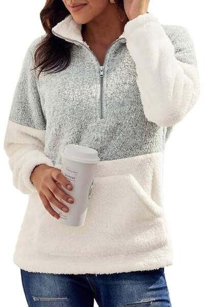 OEM Women's loose blouse, fine sweater, with zipper, White gray M