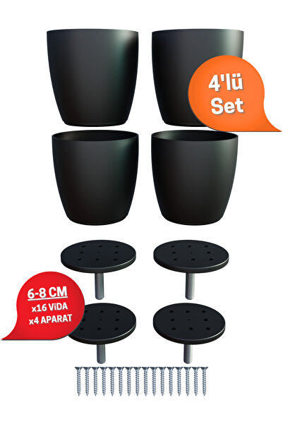 wooden lane studio Siyah 4’lü Ayarlanabilir Vazo Teleskopik Mobilya Ayağı 6-8...