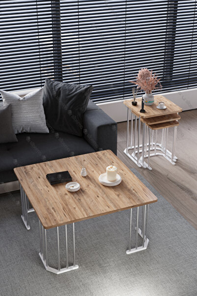 usta mekan Tokyo Gümüş Atlantik Çam Mdf 4 lü Set Kare C Zigon