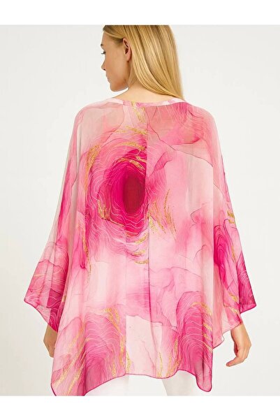 CELTMODA Women's Patterned Buttoned Undershirt Bat Sleeve Imported Silk Blouse - Pink