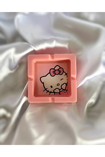Milo Art El Yapımı Hello Kitty Pastel Pembe Epoksi Küllük Kül Tabağı