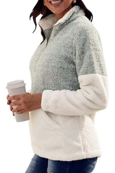 OEM Women's loose blouse, fine sweater, with zipper, White gray M