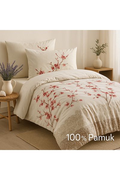 Evimcim 100% Cotton Ranforce Single Floral Patterned Duvet Cover Set (Gift Boxed)