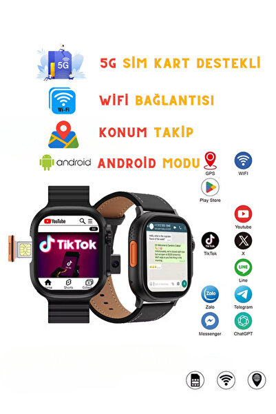 Teknoşık 5G Sim Kart Destekli 49MM Kameralı Android Akıllı Saat | GPS Takip |...