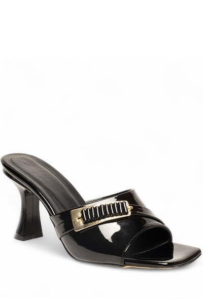 Aemido Sief black patent leather high heel slippers
