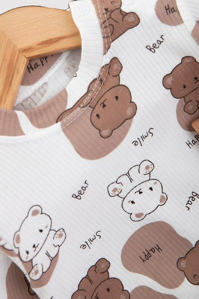 Ege Bebek Baby Boy 0-3-6-9 Months Bear Printed Salopet / Gardener Jumpsuit and Underwear Set