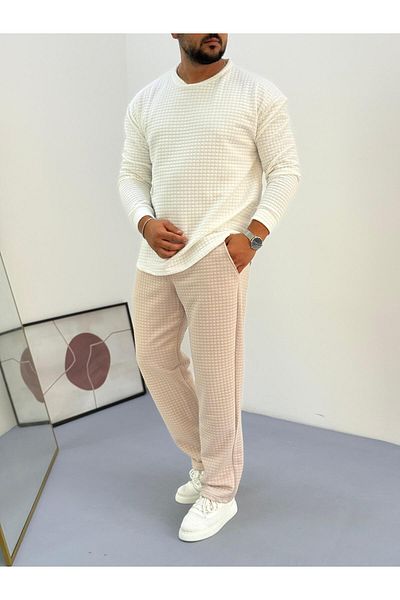 Baycombine35 Men's Quilted Patterned Waffle Fabric Tracksuit Set