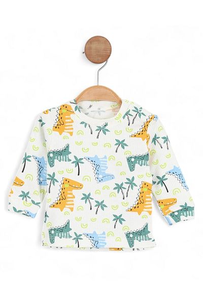 voyyo kids baby Baby Boy Dinosaur Printed Twill Cute Gardener Salopet Jumpsuit and Inner Underwear Set