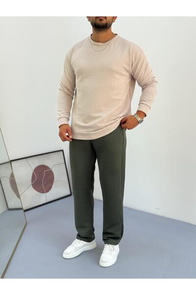 Baycombine35 Men's Quilted Patterned Waffle Fabric Tracksuit Set