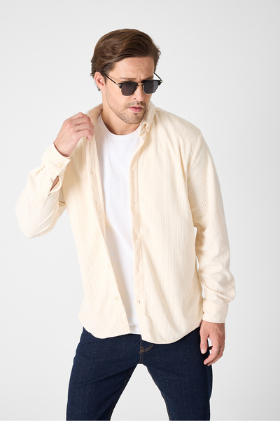 GEİO Men's Regular Fit Winter Velvet Fabric Shirt