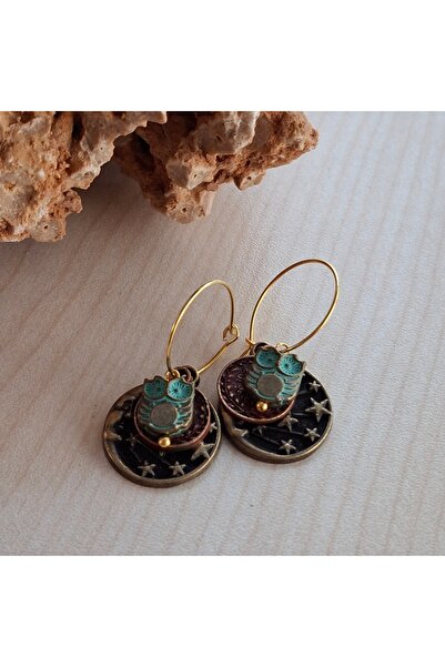 azra takı tasarım أقراط بوهيمية معلقة على طراز الهيبيز مع شكل بومة مصنوعة يدويًا