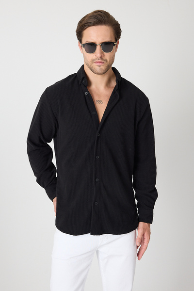GEİO Men's Regular Fit Winter Velvet Fabric Shirt