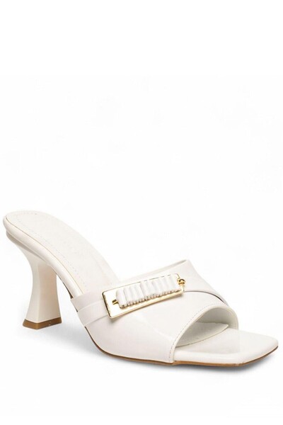 thebestnzm Sief White Patent Leather Heeled Slippers