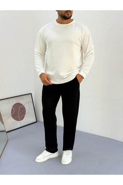 Baycombine35 Men's Quilted Patterned Waffle Fabric Tracksuit Set