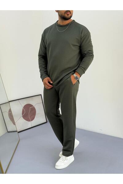 Baycombine35 Men's Quilted Patterned Waffle Fabric Tracksuit Set