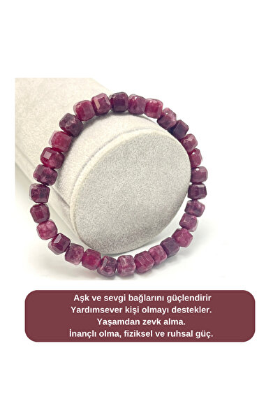 YILDIZ DOĞAL TAŞ SERTİFİKALI Yakut Küp Kesim Lastikli Doğal Taş Bileklik 6mm