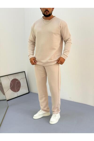 Baycombine35 Men's Quilted Patterned Waffle Fabric Tracksuit Set