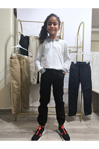 BY MİK COLLECTİON Çocuk Komando Cep Pantolon, Okul Gabardin, Kırışmaya Dayanıklı Rahat, Paça Bel Lastikli