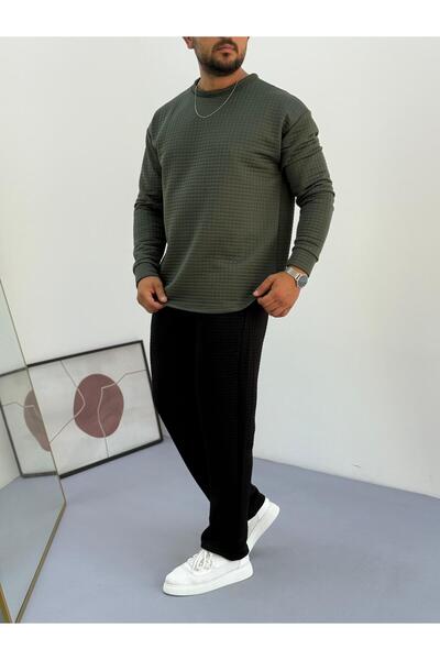 Baycombine35 Men's Quilted Patterned Waffle Fabric Tracksuit Set