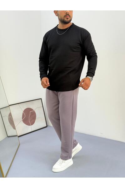 Baycombine35 Men's Quilted Patterned Waffle Fabric Tracksuit Set