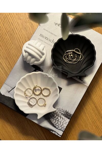 Elan Design Kums Design Decorative Black&White Oyster Plate-Rope Object Set
