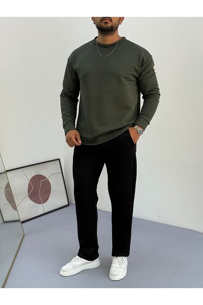 Baycombine35 Men's Quilted Patterned Waffle Fabric Tracksuit Set