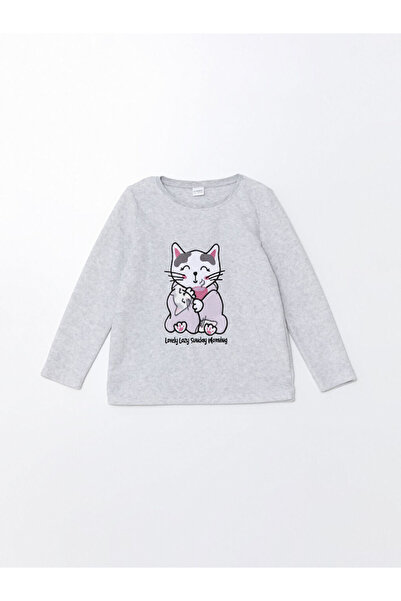 LC Waikiki Gray Crew Neck Fleece Girls' Pajama Set