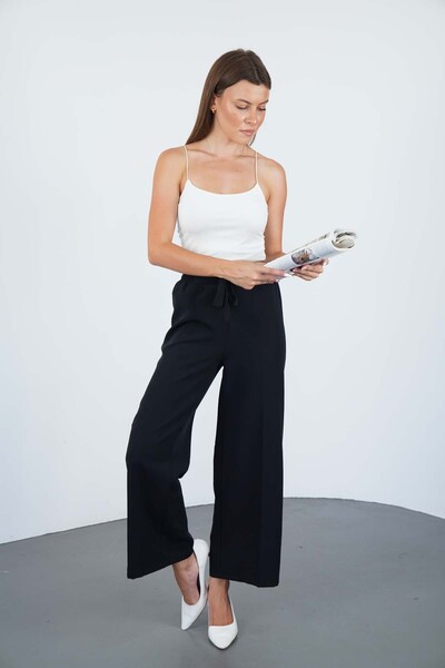makarimato Modern Wide Leg Women's Double Fabric Trousers with Belt